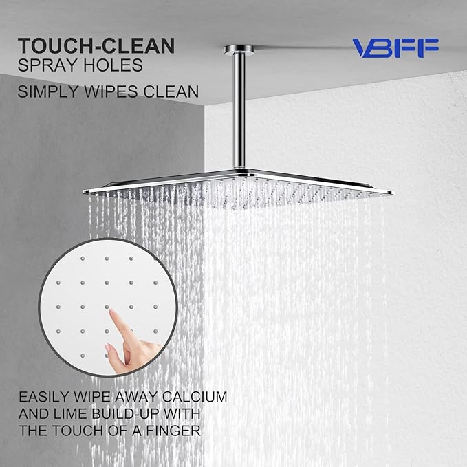 VBFF-Shower Head,rain shower head, 16 inch- Square Shower Head, 1.8 GPM Flow Rate, rainfall showerhead,VBFF10(Chrome)