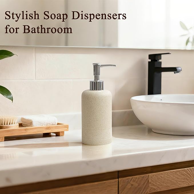 2pcs/Set Hand Soap Dispenser Sets - 10.8oz Refillable Resin Liquid Soap Dispensers with Rust-Proof Pump for Bathroom Countertop or Kitchen, Beige