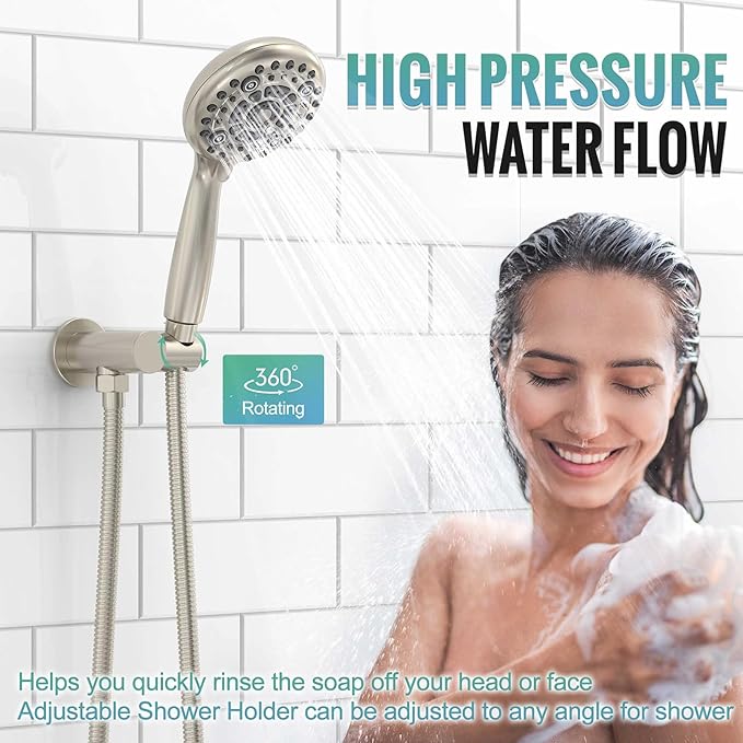 SR SUN RISE Shower Faucet - 16 Inch Multifunctional High Pressure Shower Head System with Handheld Shower Head Fixtures - Valve Included - Brushed Nickel