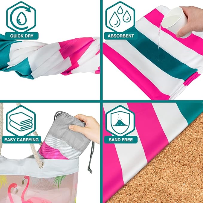 SUN CUBE Microfiber Beach Towel, Quick Dry Sand Free Beach Towel, Lightweight, Compact for Travel Swim Sports Camping, Packable Sand Resistant Towel Adult - Pink 78x35 Inches