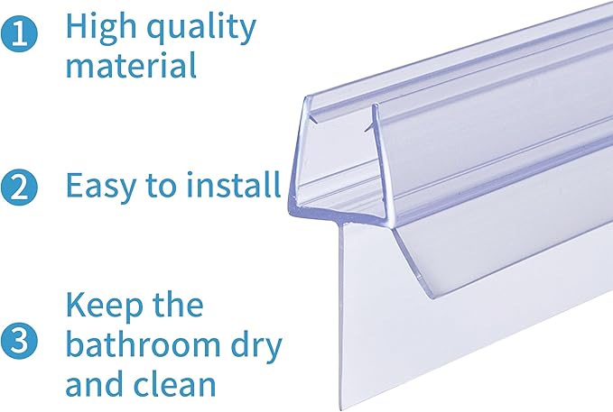 Shower Door Bottom Seal 2-Pack 1/4" x 39" Frameless Glass Shower Door Seal Strip Stop Leaks Create a Water Barrier with Extra Long Lip Covers up to 0.787" (20mm) Gap Replacement Bottom Seal