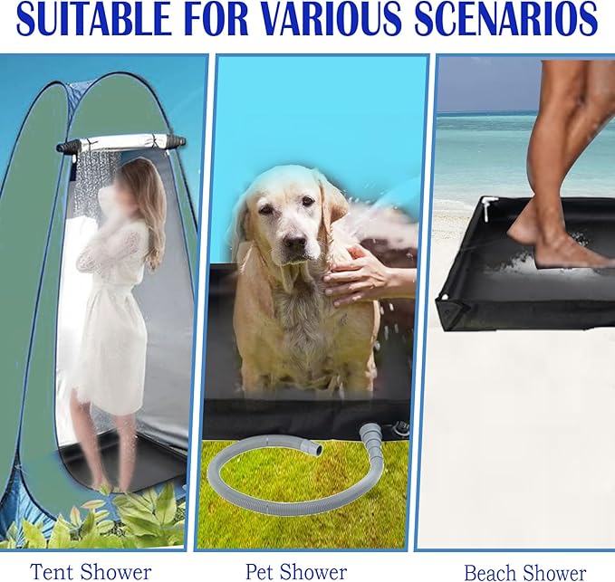 Portable Shower Pan, Foldable Outdoor Shower Floor with Drain & Storage Bag, RV Shower Pan Camping Shower Base for Outdoor, Indoor, Camping, Beach, Pet Bath