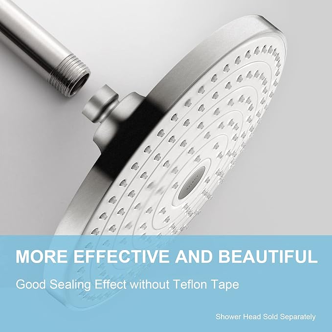 OFFO Shower Arm with Flange, 16 in Brushed Nickel Ceiling Mount Replacement Rain Shower Head Straight Arm Ceiling-Mounted For Fixed Shower Head & High Pressure Rain