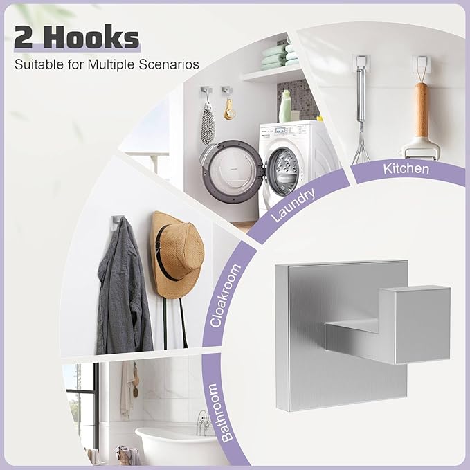 TNOMS Brushed Nickel Towel Bar Set,5-Piece Bathroom Hardware Set Includes Upgraded Double Base Paper Towel Holder Modern Square Towel Holder Set,Stainless Steel Wall Mount 23.6 Inch
