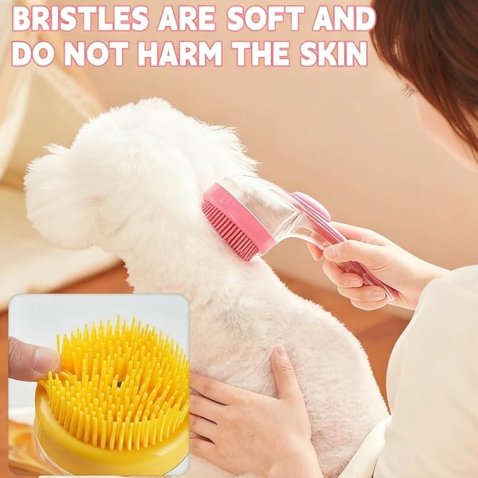 Pet Bath Brush 2 in 1 Dog Shampoo Brush with Built-in Shampoo Dispenser for Long Short Haired Dogs Cats Bubble Maker for Bathing Grooming (Blue)