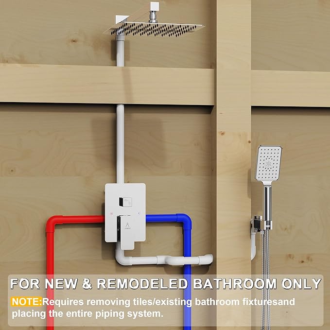 Rain Shower System 10IN Modern Brass Faucet Set With Valve and Diverter Shower Mixer With Handheld High Pressure Square Rainfall Shower Valve (10'' Wall Mount, Chrome Polished)