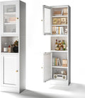 COFaR 67" Tall Metal Bathroom Storage Cabinet,6-Tier Narrow Cabinet with Glass Doors and Adjustable Shelves,Linen Cabinet for Small Spaces,Tall Cabinet for Bathroom,Living Room,White