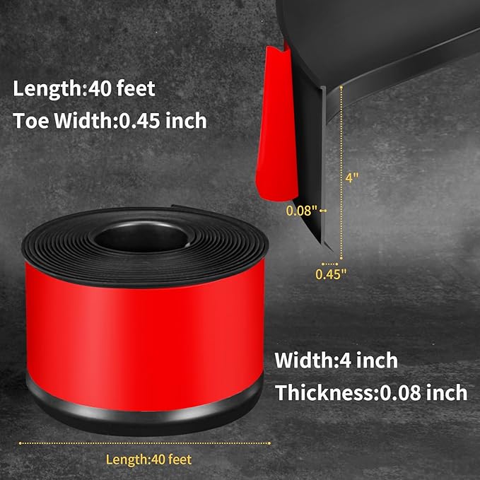 Flexible Baseboard Molding Trim 4 Inch Self-Adhesive Vinyl Wall Base Peel and Stick Cove Base Rubber Wall Baseboard Moulding Trim (40Ft, Black)