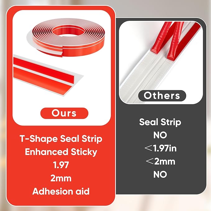 T-Shaped Clear Silicone Weather Stripping Seal Strip - 20Ft 1.96In Wide, Self-Adhesive Door and Window Draft Stopper for Gaps, Energy Saving, Indoor/Outdoor Use, Heavy Duty Door Seal for Side of Door