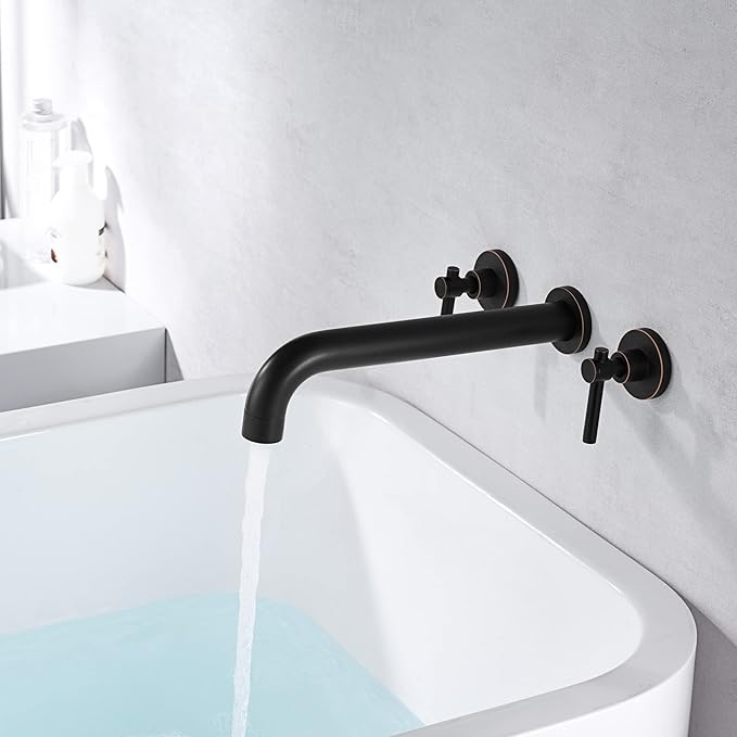 SUMERAIN Two Handle Wall Mount Tub Faucet Oil Rubbed Bronze Bathtub Faucet Set with Rough in Valve