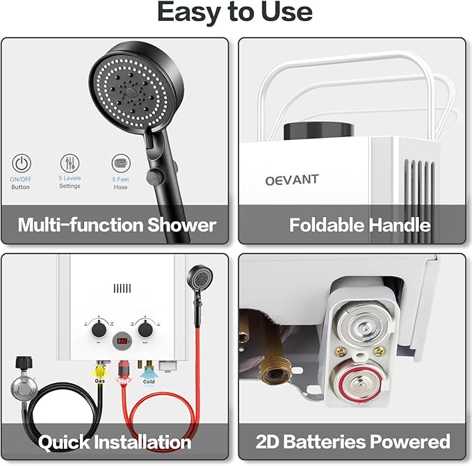Propane Water Heater, 1.58GPM 6L Portable Tankless Water Heater with Handle & Overheating Protection, Propane Gas, Instant Hot Water for RV Camping, Outdoor Shower (WHITE)