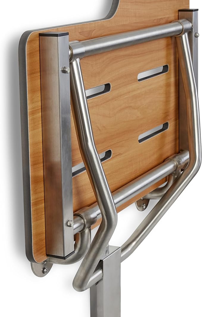Seachrome 26" x 22.5” Teak Reversible Folding Transfer Tub/Shower Seat, ADA Compliant