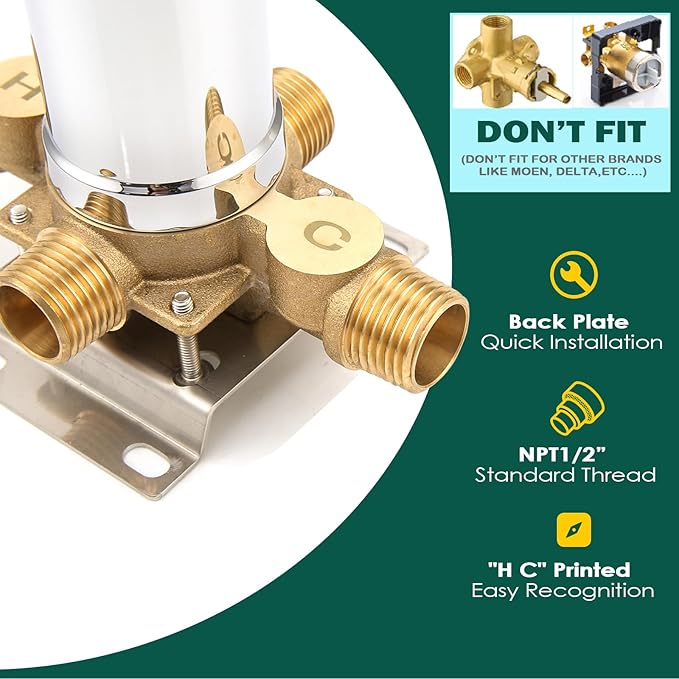 2 Way Shower Diverter Valve, All Metal Single-Handle Trim Kit Pressure Balance Shower Control Brass Rough-In Mixing Valve 1/2" NPT Connection, Polished Chrome