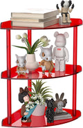 3 Tier Acrylic Corner Shelf Organizer Storage 9.5x9.5x15.7 Inch, Red Countertop Corner Shelf for Bathroom, Kitchen, Bedroom, Office, Study Room