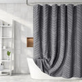 Extra Long Grey Boho Shower Curtain 84 Inch Grey Tufted Chevron Striped Fabric Shower Curtains for Bathroom Modern Shabby Chic Waterproof Cloth Shower Curtain Set with Hooks