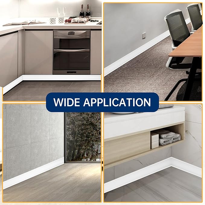 Flexible Baseboard Molding Trim 6 Inch Self-Adhesive Vinyl Wall Base Peel and Stick Cove Base Rubber Wall Baseboard Moulding Trim (40Ft, White)