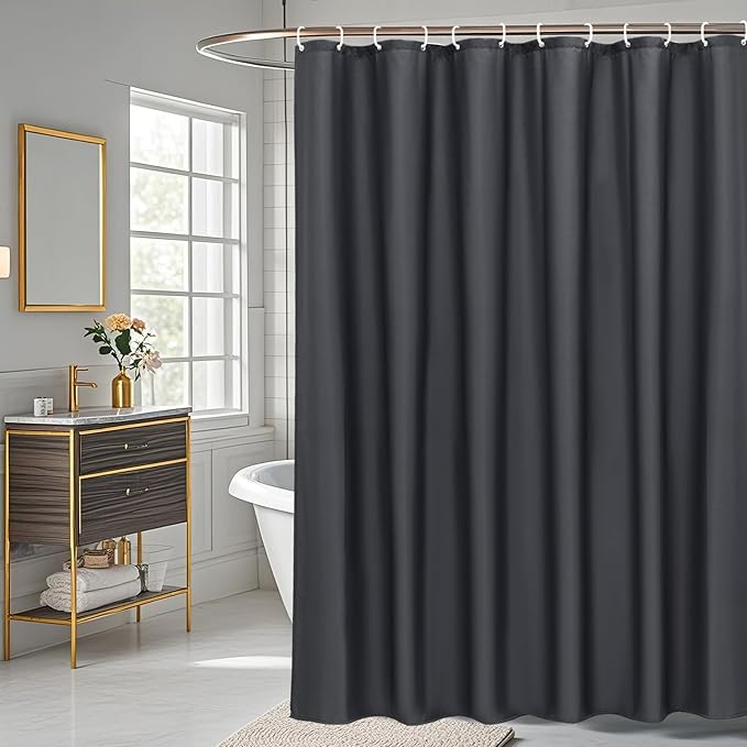 AooHome Fabric Shower Curtain Liner, Solid Hotel Shower Curtain, Water Repellent, Dark Grey, 72 Width x 78 Height Inch