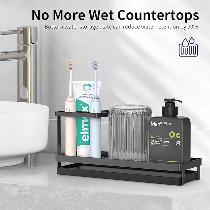 Toothbrush Holders for Bathrooms, Tooth Brushing Holder Electric Toothbrush and Toothpaste Organizer Bathroom Accessories for Countertop, Shower, Black