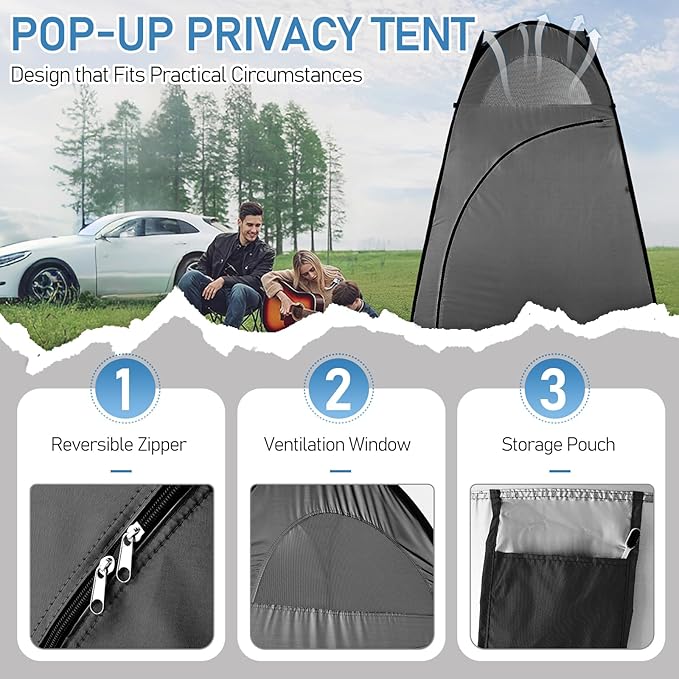 Pop Up Privacy Shower Tent,Portable Outdoor Bathroom Toilet Changing Dressing Room,Instant Rain Shelter for Camping & Beach,Lightweight & Sturdy, Easy Set Up, Foldable, with Carry Bag (Black)