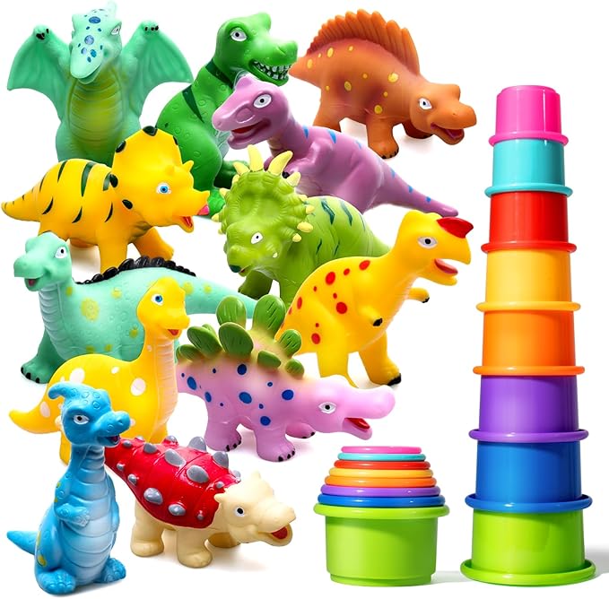 Hely Cancy No Hole Baby Dinosaur Bath Toys for Toddler, Mold Free Kids Bathtub Pool Toys (Dino+Cup)