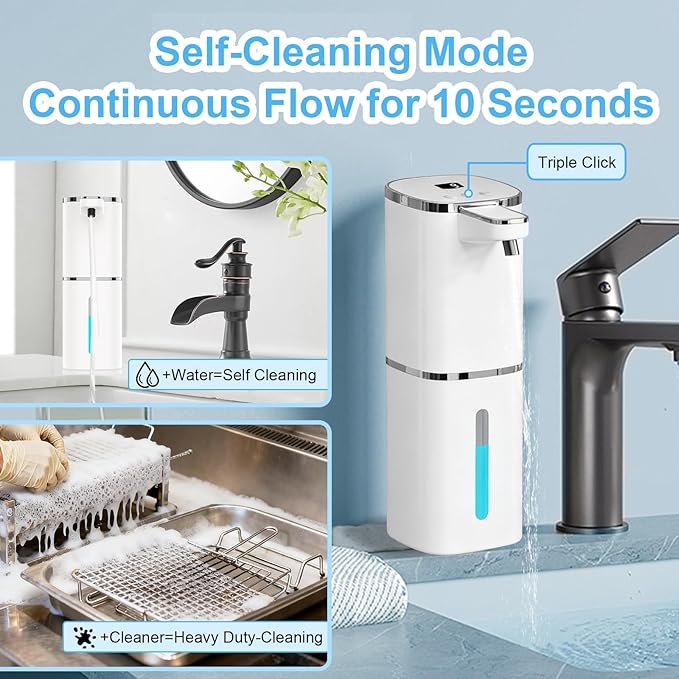 Automatic Foaming Soap Dispenser Touchless, USB Rechargeable Smart Hand Soap Dispenser, 9-Level Adjustable, Physical Button Operation, 13.5oz/400mL Wall Mounted for Bathroom Kitchen Dish Soap