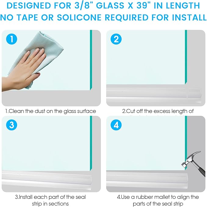 POZIA Clear Frameless Glass Shower Door Bottom Seal | Shower Door Sweep for Leak-Proof, Quick Installation to Create Reliable Water Barrier (1PACK-1/4in-22mm Gap)