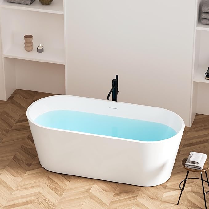 FerdY 67" Shangri-La Elite, Acrylic Freestanding Bathtub, Glossy White, Modern & Contemporary Design Soaking Tub with Brushed Nickel Pop-Up Drain and Minimalist Design Overflow, cUPC Certified
