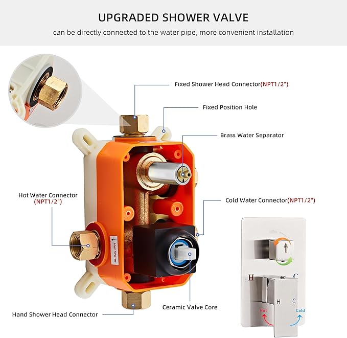 Shower Faucet Set, Rainfall Shower System Complete Wall Mounted for Bathroom with 12 Inch Shower Head and Handheld Rain Mixer Combo Kit with Shower Valve and Shower Trim, Brushed Nickel