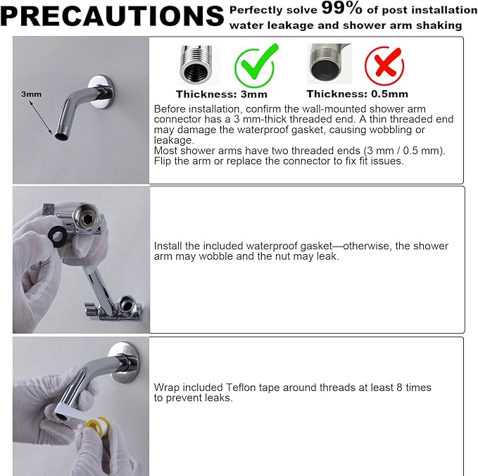 Heavy Duty Adjustable Shower Arm, 11" Brass Extension with Gear Lock Teeth & Swivel Nut, Strong Load Support, No Sagging, Keeps Shower Head Straight, Leak-Free, G1/2 Universal (Chrome)