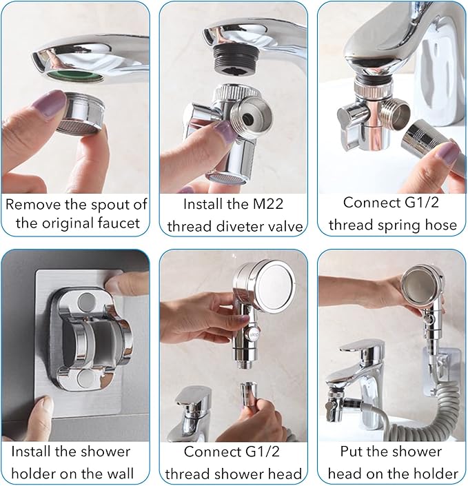 Sink Faucet Sprayer Attachment Set, Kitchen Bathroom Pet Bathing Shower Head with 9.8ft Hose and G1/2, 55/64", 15/16" Faucet Adapters, Hair Washing, Dog Shower and More
