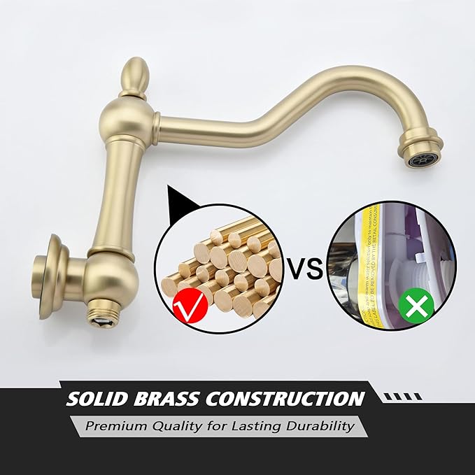 SUMERAIN Wall Mount Tub Faucet with Hand Shower, Brushed Gold Traditional Style Bathtub Faucet, Rough-in Valve Included