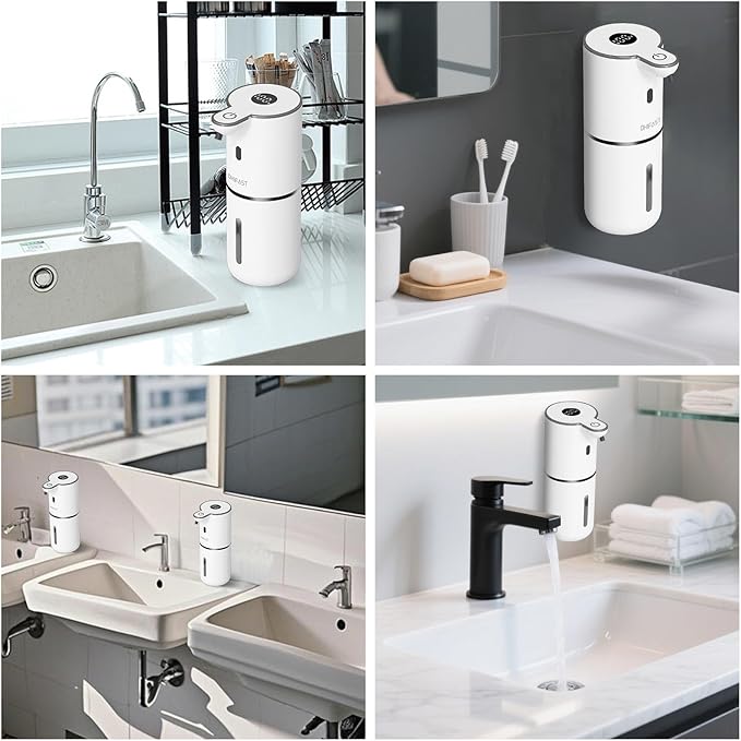Automatic Liquid Soap Dispenser Touchless, USB Rechargeable Smart Hand Soap Dispenser, 6-Level Adjustable, 12.8oz/380mL Wall Mounted for Bathroom Kitchen Dish Soap White