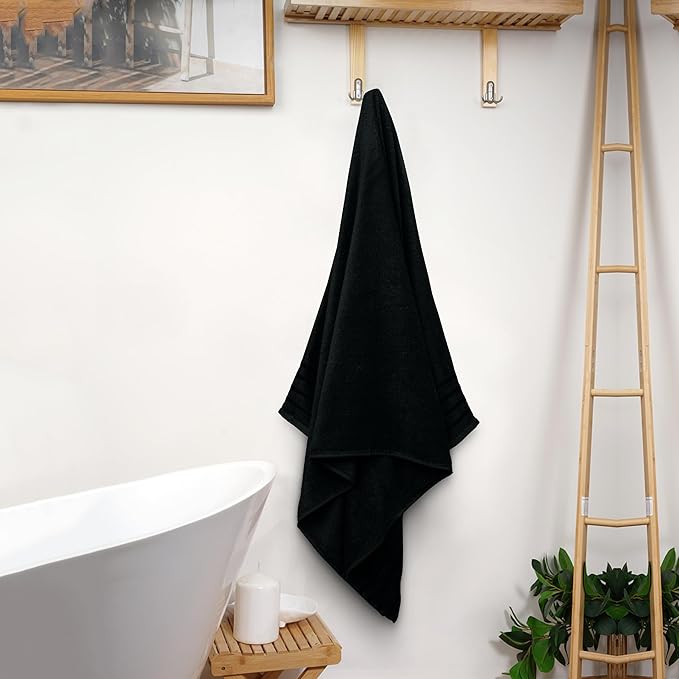 Avalon Towels Bath Towels Set of 4, Size 30 x 60 Inches, Highly Soft and Absorbent, Quick Drying, Lightweight, Perfect for Daily Use (Black)