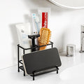 Mustry Toothbrush Holders for Bathrooms, Black Toothbrush Organizer with Front Ledge for Phone Holder, Stainless Steel Toothbrush and Toothpaste Holder Stand for Bathroom Countertop Accessories Storag