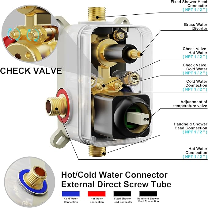 Shower System Modern Rain Brass Faucet Set With Valve and Diverter Shower Mixer With Handheld High Pressure Square Rainfall Shower Valve (12'' Wall Mount, Matte Black)