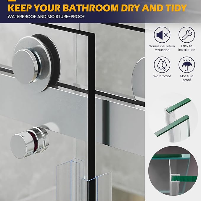 Shower Glass Door Side Seal, 2PCS 78 Inch Ultra Clear PVC Seal Strip with Long Sweep for 3/8"(10mm) Thick Framless Glass Door, to Stop Water Leakage