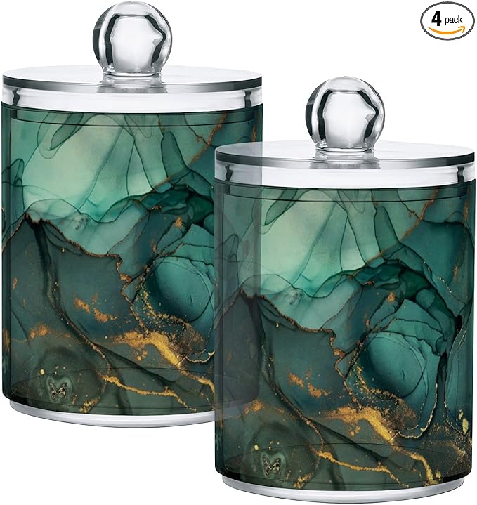 MNSRUU 4 Pack Qtip Holder Organizer Dispenser Turquoise Green Marble Bathroom Containers Bathroom Vanity Storage Canister Apothecary Jars for Cotton Swabs/Pads/Floss