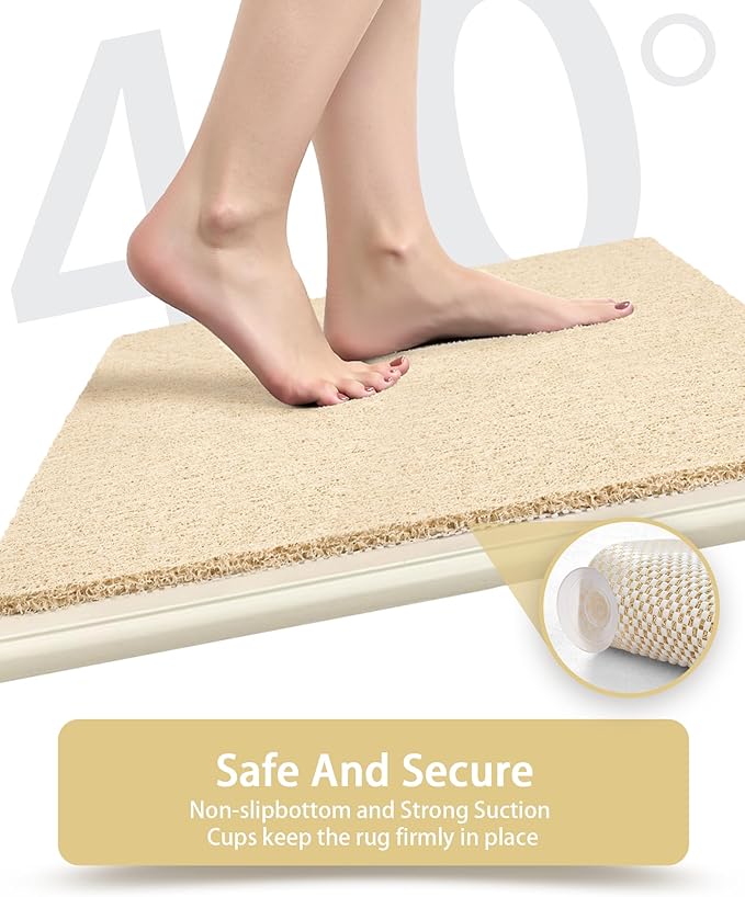 Mecko Non Slip Shower Mats, 16x40 Inch, Anti-Slip Bathtub Mats with Suction Cups for Bathroom, Foot Scrubber Loofah Bath Mats for Shower, Quick Drying Shower Stall Mats for Wet Areas (Beige)