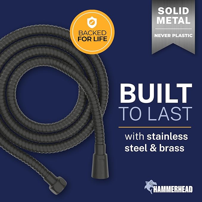 HammerHead Showers Solid Metal Shower Hose Attachment for Showerhead, Extra-Long 72-Inch Universal Replacement Hose for Hand held Shower, Matte Black
