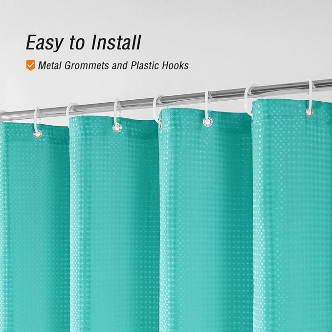 Gibelle Ombre Shower Curtain, Teal Grey Gradient Fabric Shower Curtain, Waffle Weave Textured Bathroom Curtains Shower Set with Hooks, Water Repellent and Machine Washable, 72 x 72