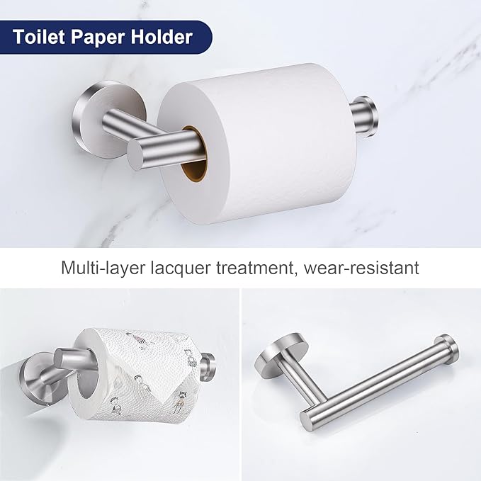 Lairuier Brushed Nickel Bathroom Hardware Set, 10-Piece Towel Bar Set SUS304 Stainless Steel Bathroom Hardware Accessories Set Round Towel Holder Set Wall Mounted