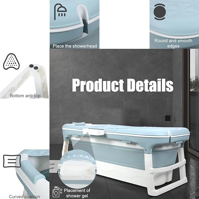 Portable Tub for Adults, Ice Bath Tub, Foldable Bathtub for Adults, Bathtub for Shower, Ice Bath, Sitz Bath, Portable Camping Shower, Freestanding Bathtubs 50 Inch