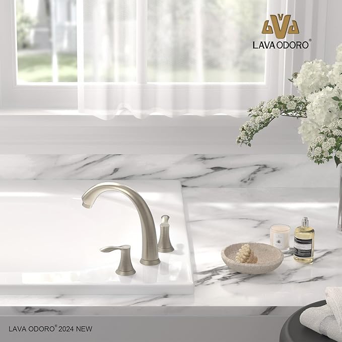 8 inch Widespread Roman Tub Faucet, Lava Odoro Brushed Nickel Tub Faucet with Valve, Solid Brass High Flow 3 Hole Tub Filler, 2 Handle Faucets for Soaking Tub TF405-BN