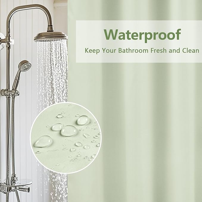 Waterproof Fabric Shower Curtain Liner with 3 Extra-Large Magnets, 72 x 72 inch Washable Cloth Shower Liner Hotel Quality, Pastel Green Lightweight Shower Curtain for Bathroom