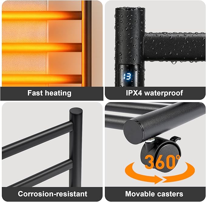 GROWNEER Upgraded Heated Towel Rack, 7 Bars Towel Warmer Rack, Wall Mounted & Freestanding Towel Warmer for Bathroom, Timer & Temperature Multi-Level Adjustments, Overheating Protection (Black)