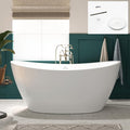 FerdY Naha 67" Freestanding Bathtub, Curve Edge Soaking Bathtub with Polished White Drain and Minimalist Linear Design Overflow, Easy to Install