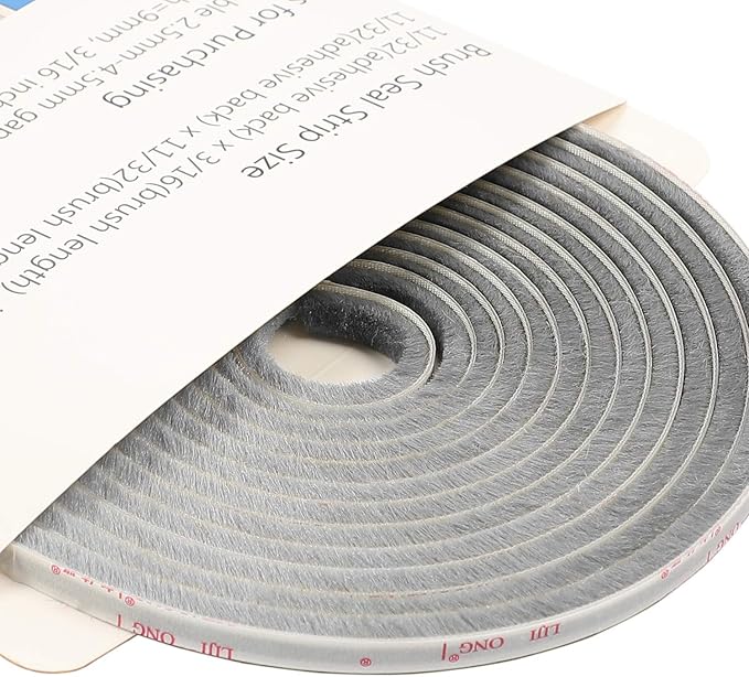 TORRAMI Felt Weather Stripping Seal Tape 11/32 inch x 11/32 inch x 16 ft, Self Adhesive Door Brush Seal Strip with New Package Neat Pile Keep Draft Out Warm in Winter, Grey