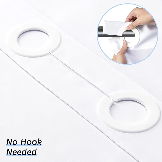 Furlinic Extra Wide No Hook Shower Curtain,96 Inch Width White Fabric Shower Curtains with 12 Plastic Built-in Hooks,Waterproof & Machine Washable Hotel Style for Bathroom,96x72 Inch