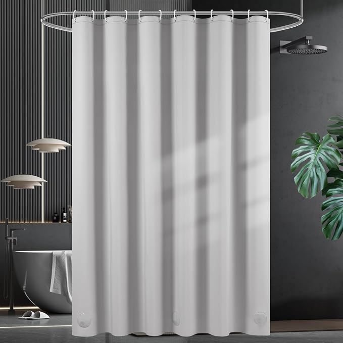 UFRIDAY Grey Stall Shower Curtain Liner Premium PEVA 60 x 72 inch,Heavy Duty Shower Curtain with 3 Weighted Magnets, Plastic Waterproof Gray Shower Curtains for Bathroom with 10Hooks
