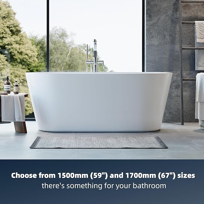 67 Inch Freestanding Bathtub, Acrylic Soaking Bathtub with Chrome Drain and Overflow, Standalone Ergonomic Tub for Bathroom Relaxation, Deep Design for Family and Guest Use